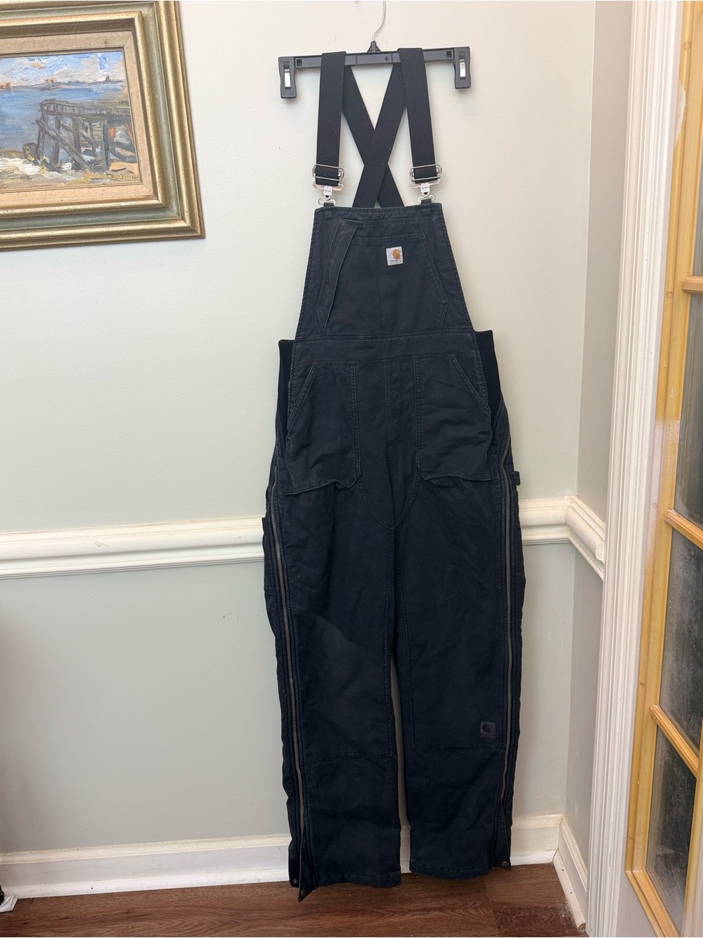 Carhartt Men’s Black Duck Bib Overalls - Heavy-Duty Work Cargo Pants